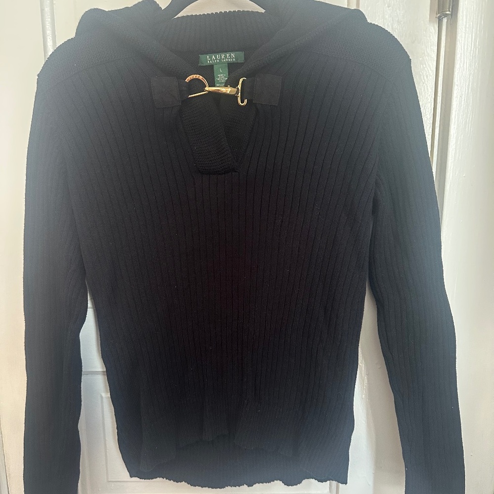 Lauren Ralph Lauren | Black Buckle Long Sleeve Pullover | 100% Cotton